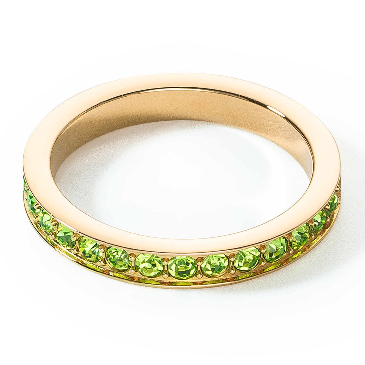 Ring stainless steel & crystals slim gold green