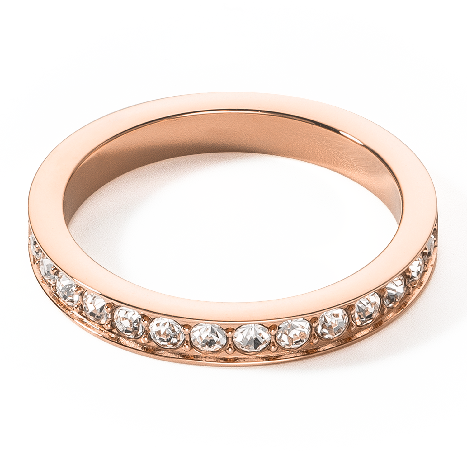 Ring stainless steel & crystals slim rose gold crystal