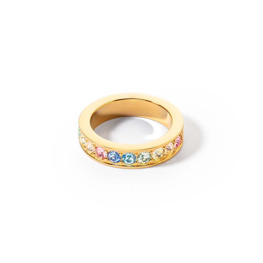 Ring stainless steel & crystals gold multi pastel