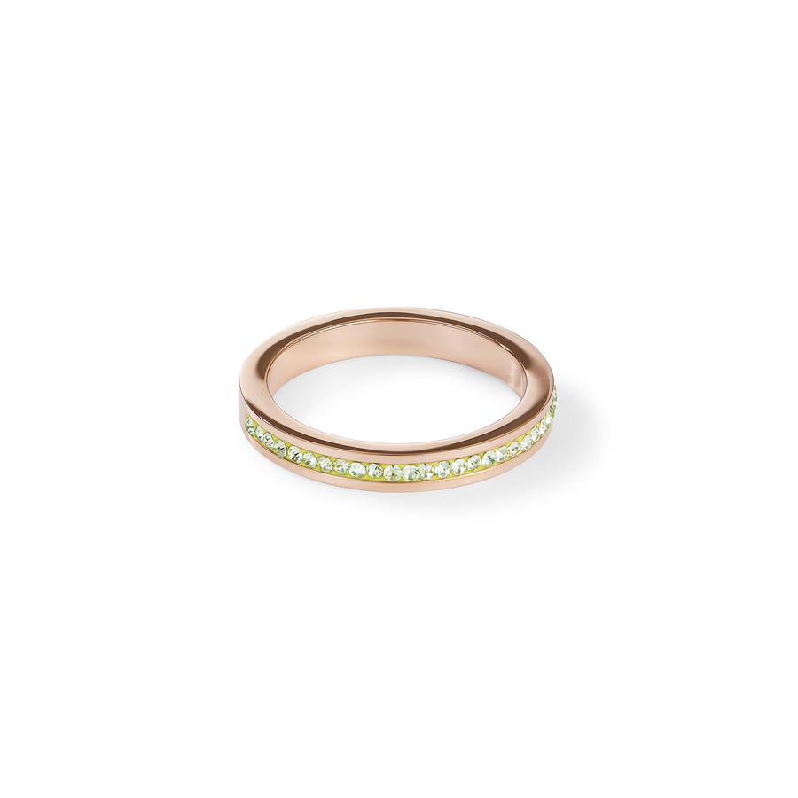 Ring slim stainless steel rose gold & crystals pavé green