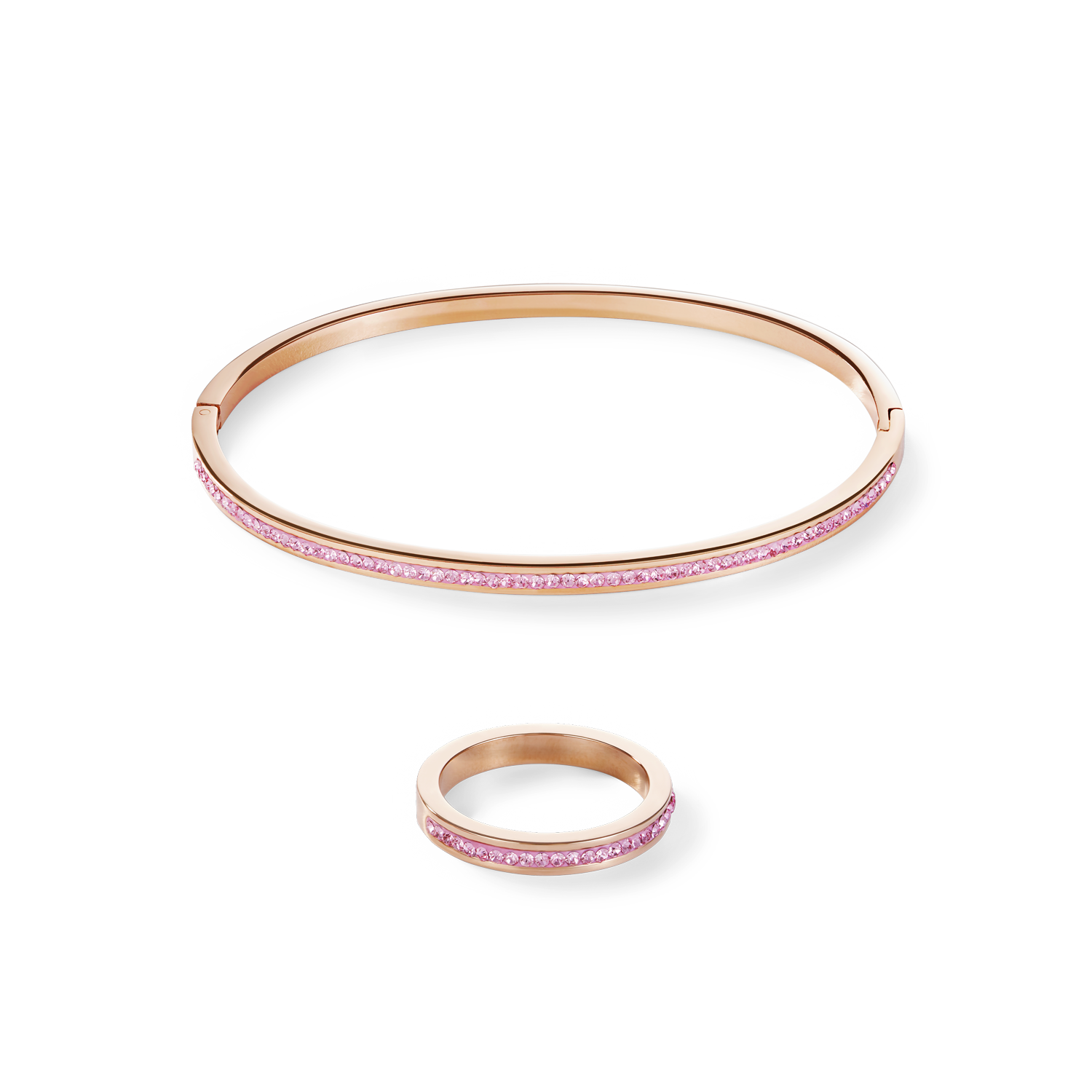 Ring slimstainless steel rose gold & crystals pavé light rose