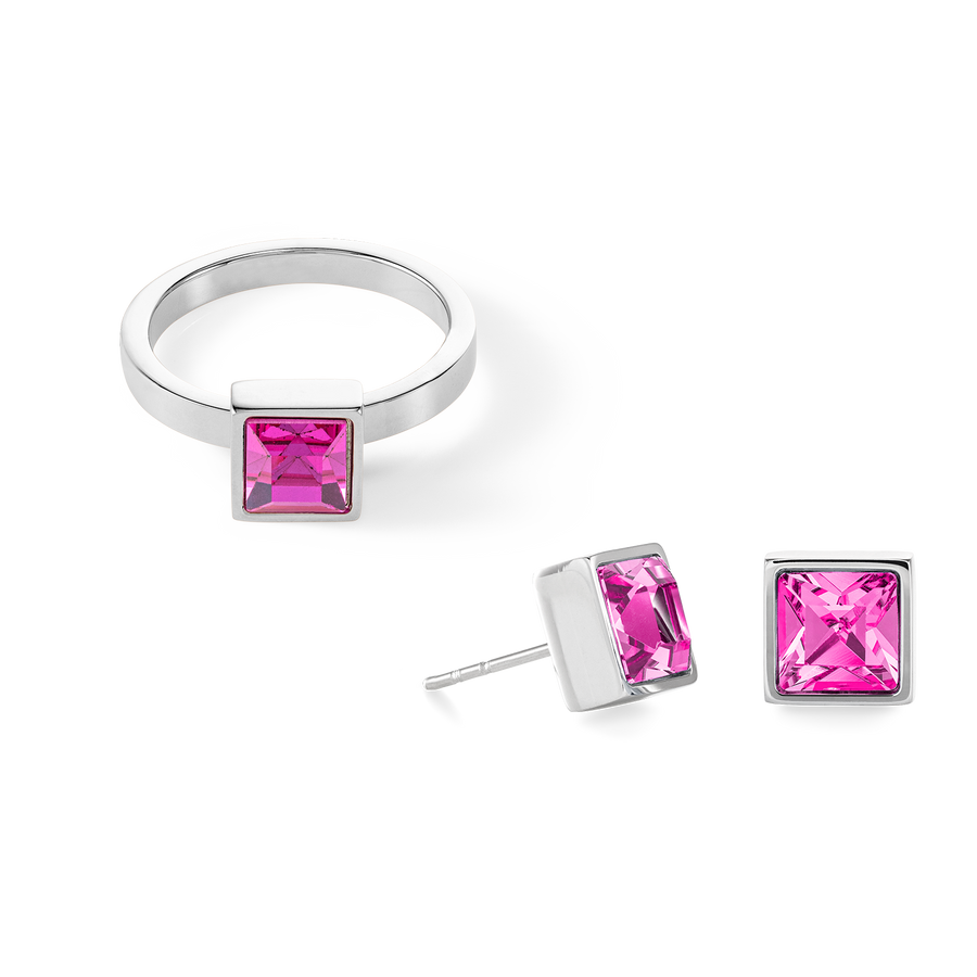 Brilliant Square big ring silver pink