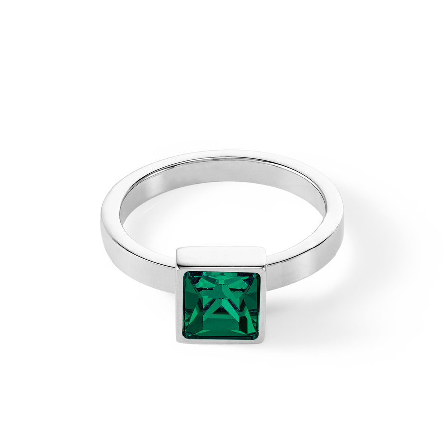 Brilliant Square big ring silver dark green