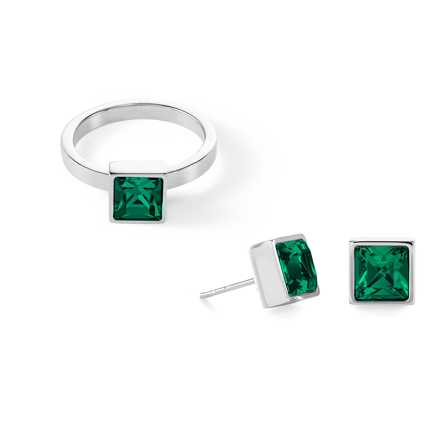 Brilliant Square big ring silver dark green