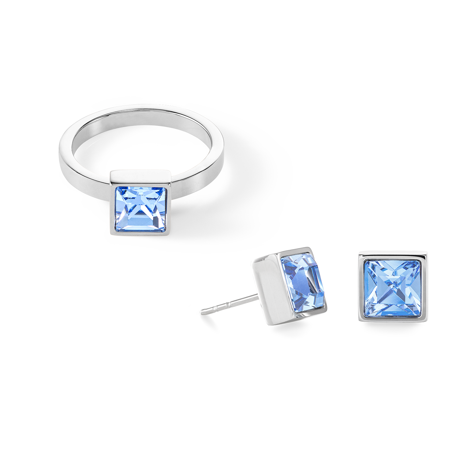 Brilliant Square big ring silver light blue