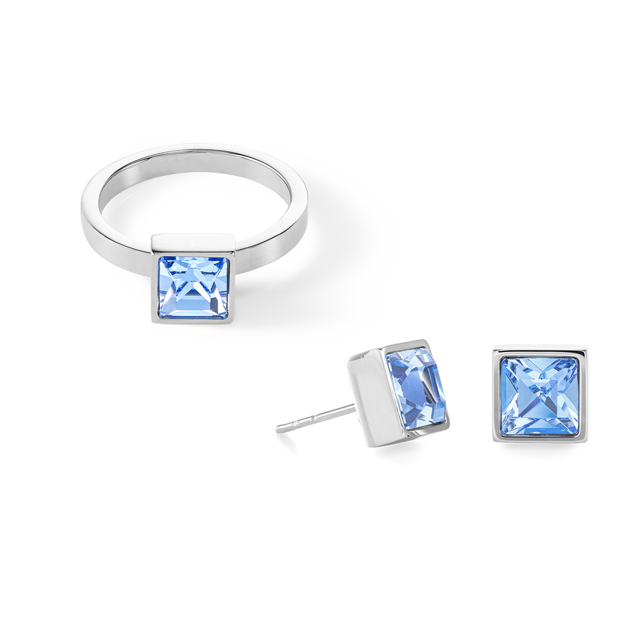 Brilliant Square big ring silver light blue