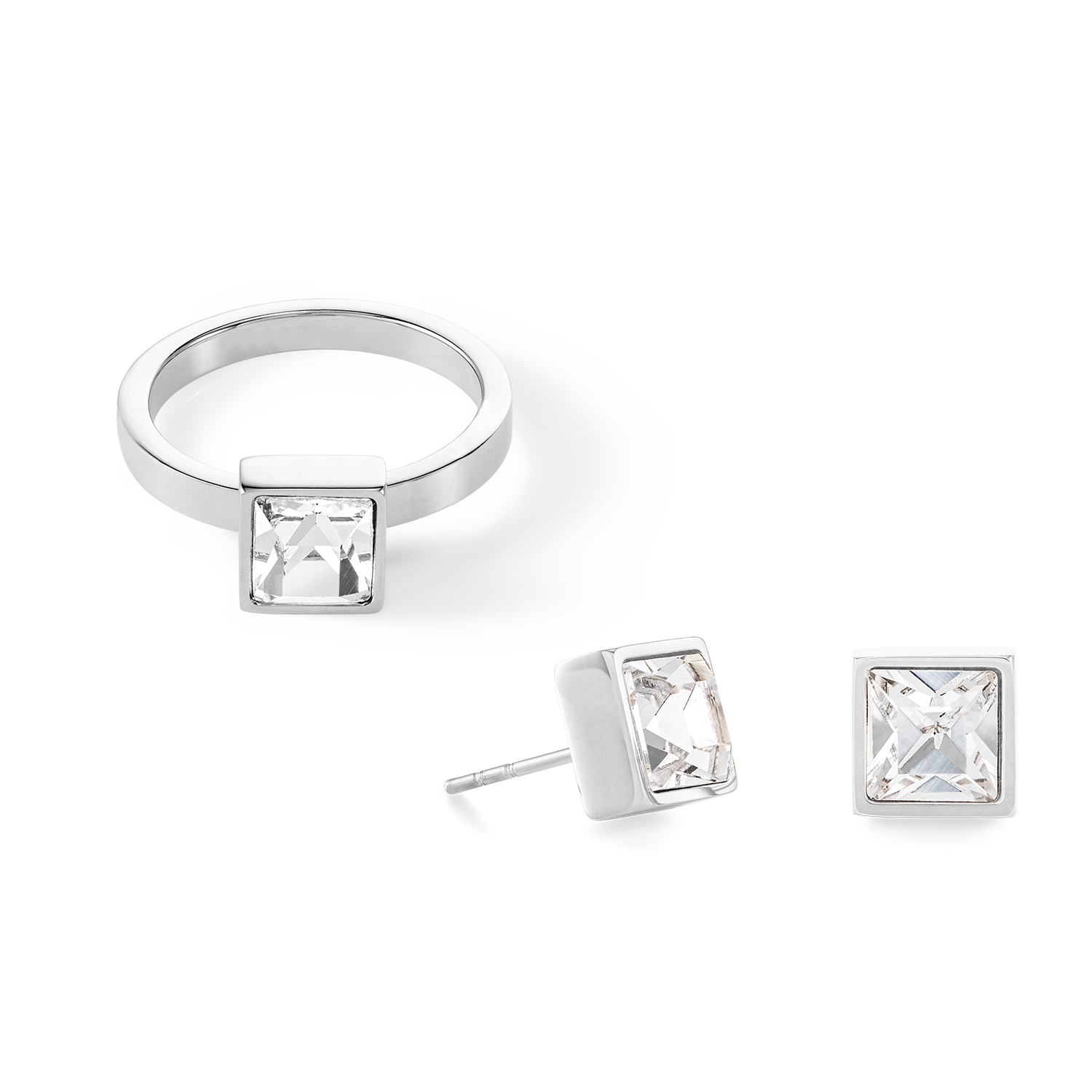 Brilliant Square big ring silver crystal