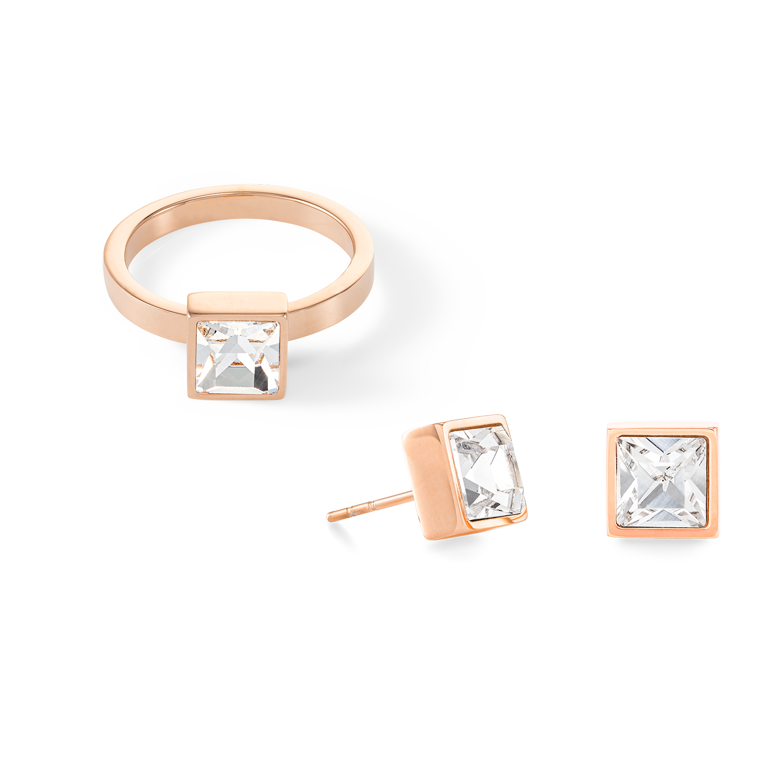 Brilliant Square big ring roségold crystal