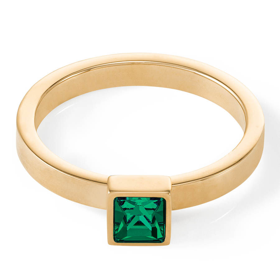 Brilliant Square small ring gold dark green