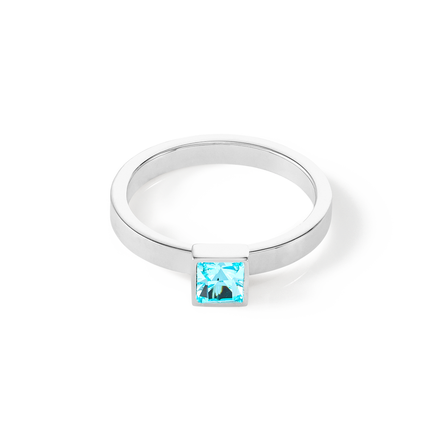 Brilliant Square small ring silver aqua