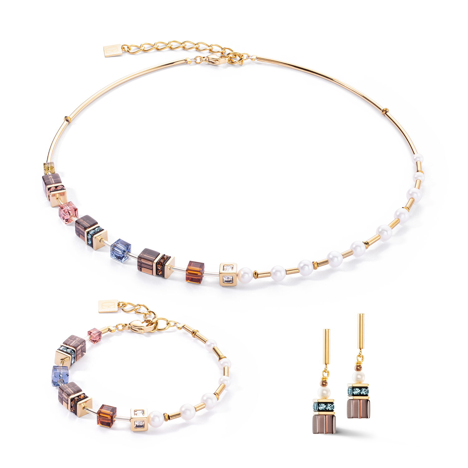 Necklace GeoCUBE® Fusion Precious Pearl Mix gold-autumn