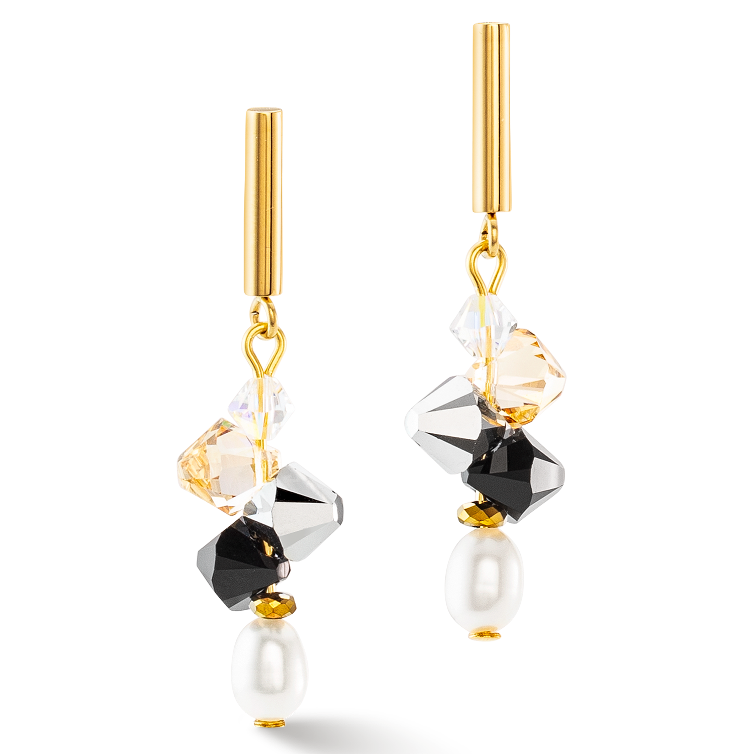 Earrings Dancing Crystals & Pearls silver-black