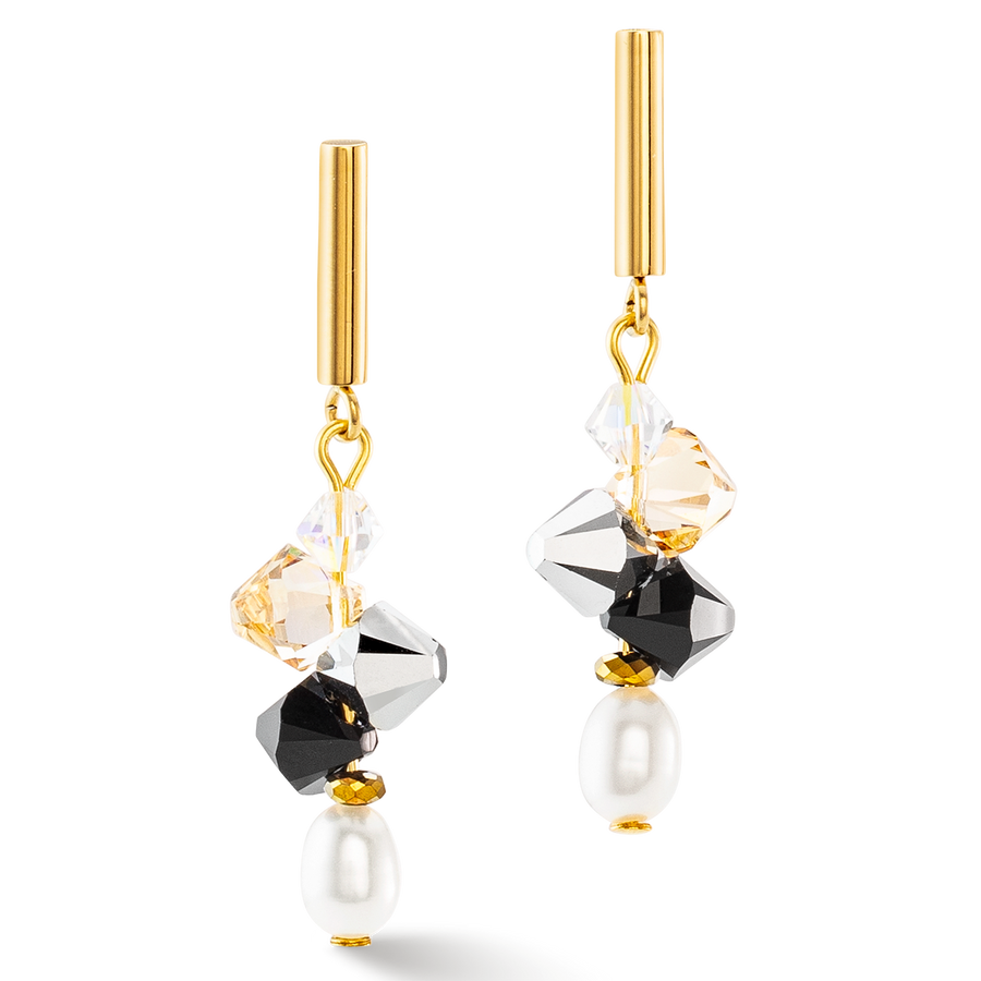 Earrings Dancing Crystals & Pearls silver-black