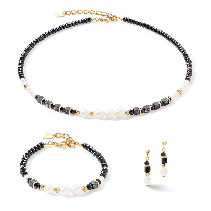 Pearls & Onyx necklace gold