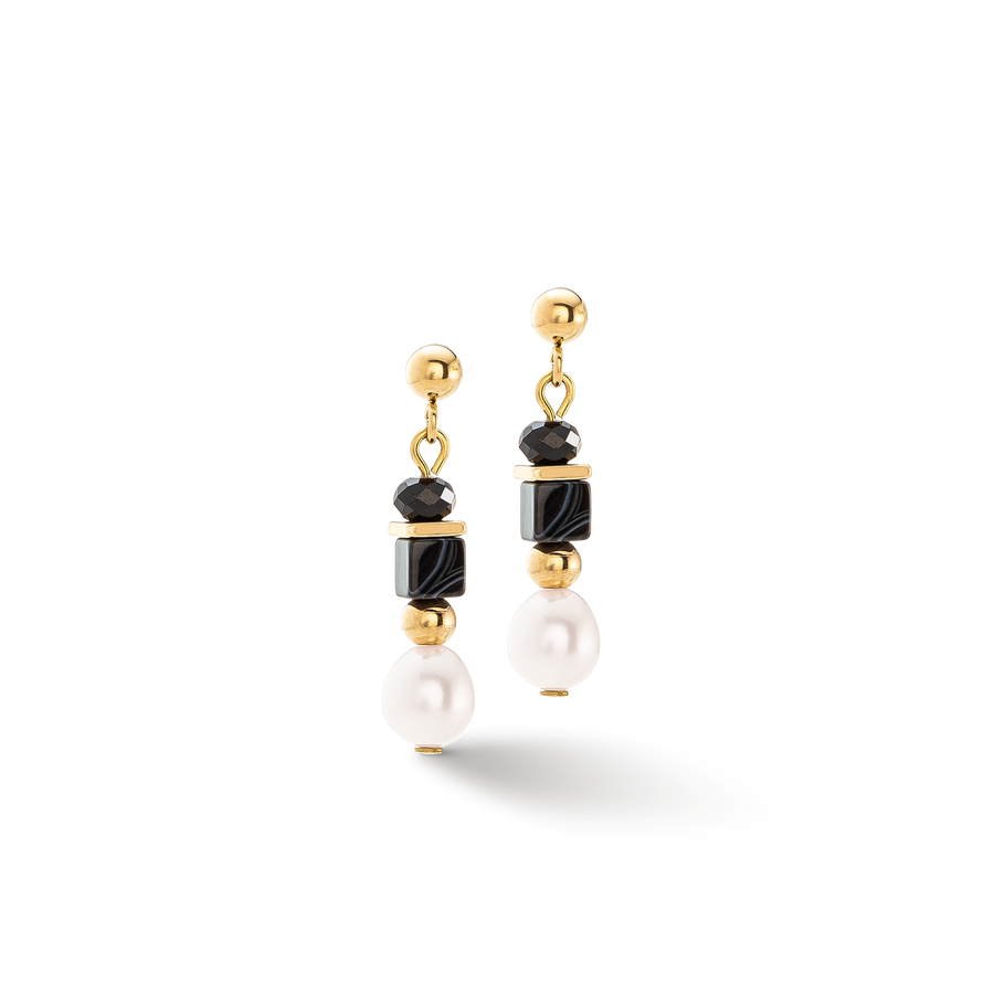 Pearls & Onyx earrings gold