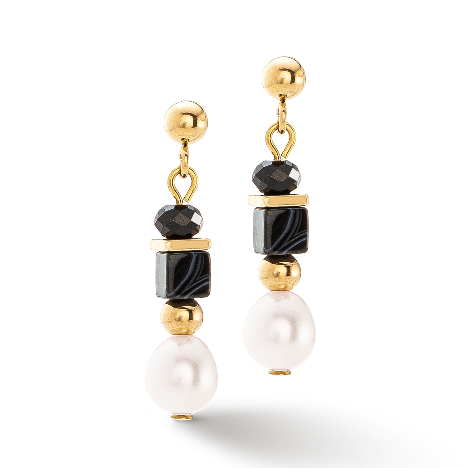 Pearls & Onyx earrings gold