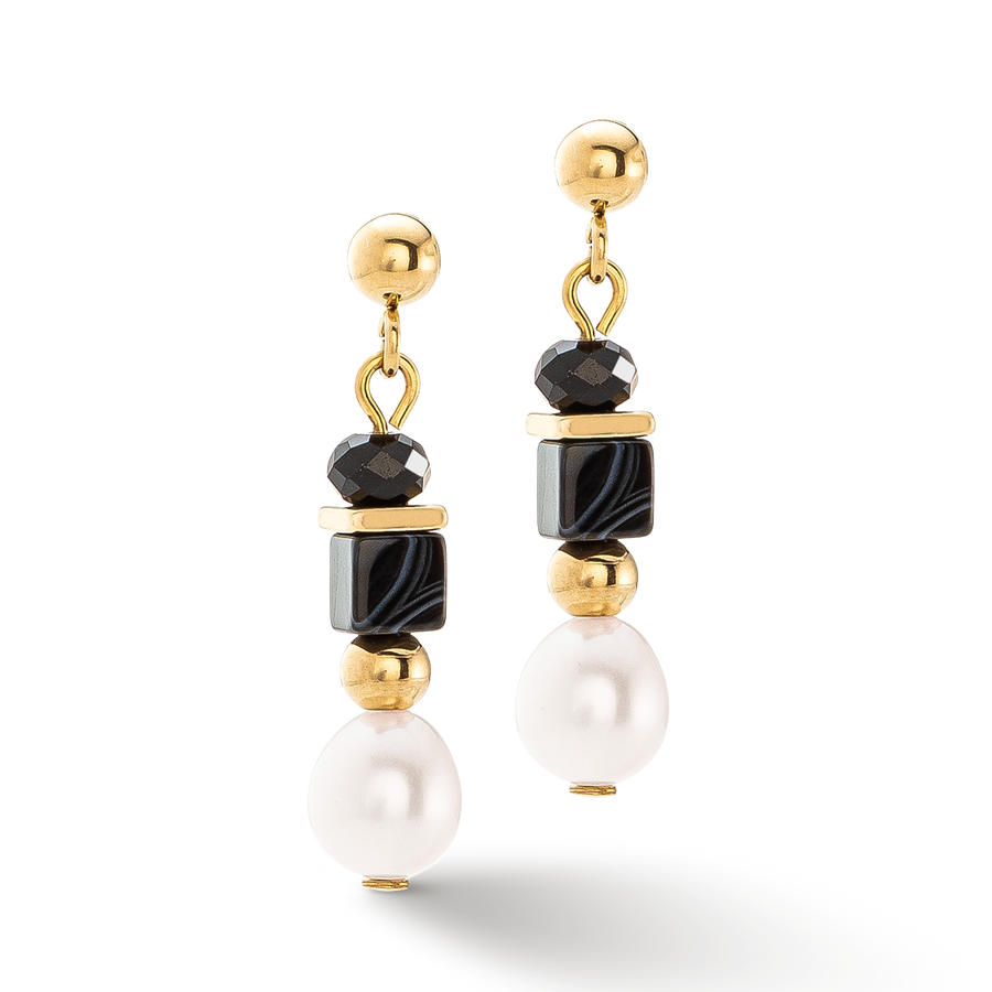 Pearls & Onyx earrings gold