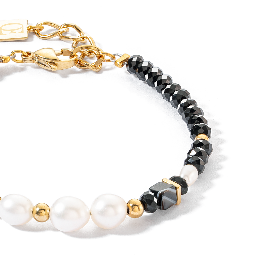 Pearls & onyx bracelet gold