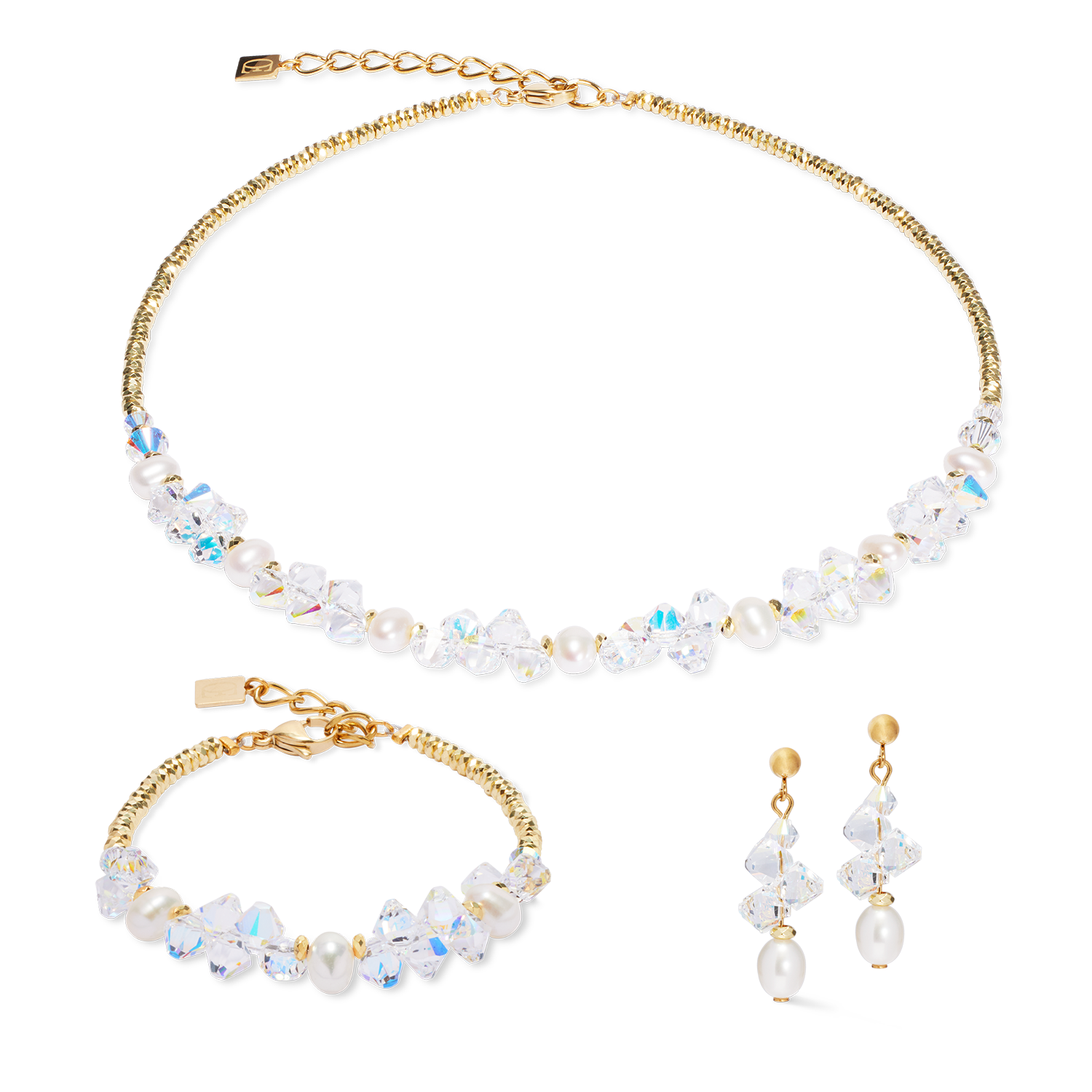 Necklace Dancing Crystals & Pearls gold