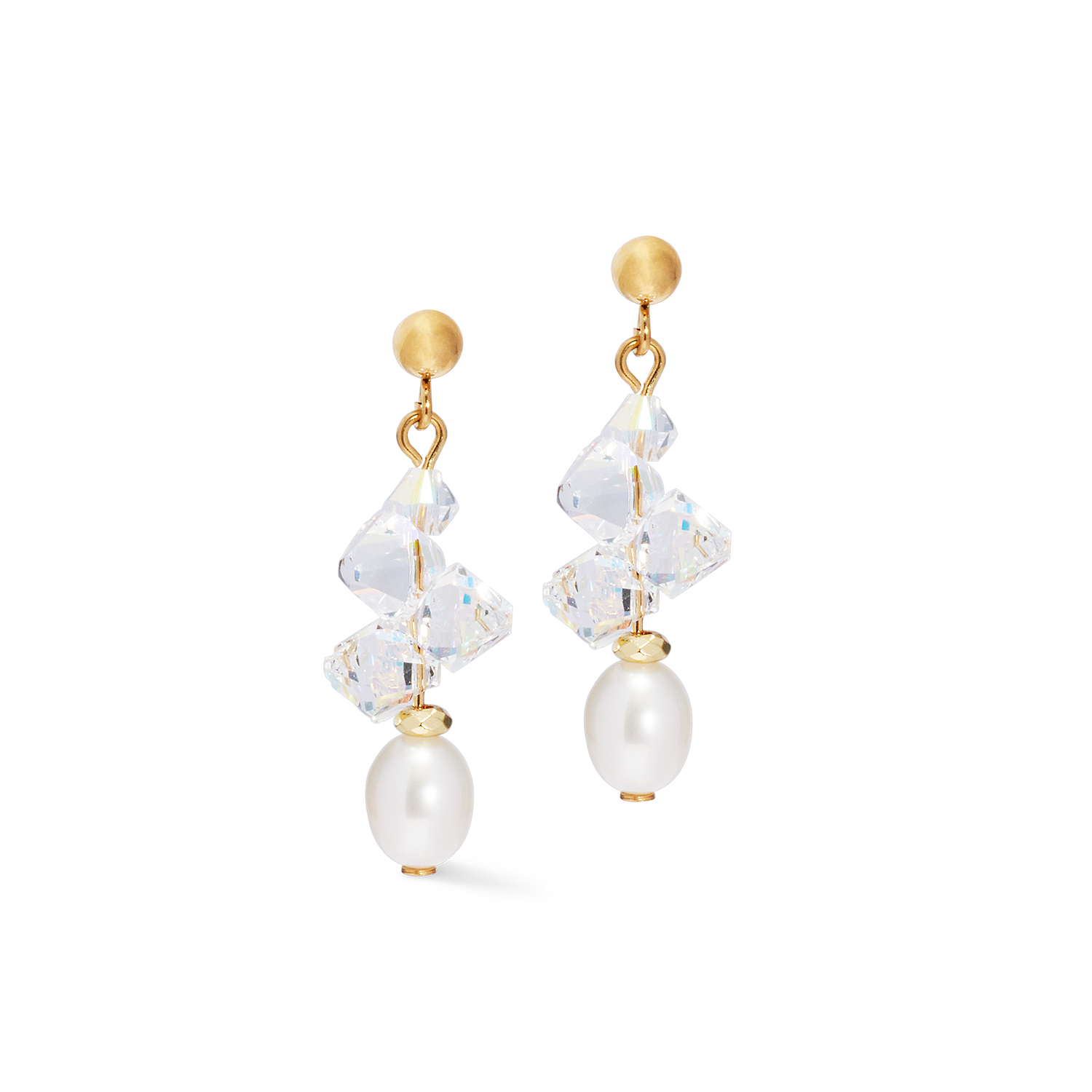 Earrings Dancing Crystals & Pearls gold