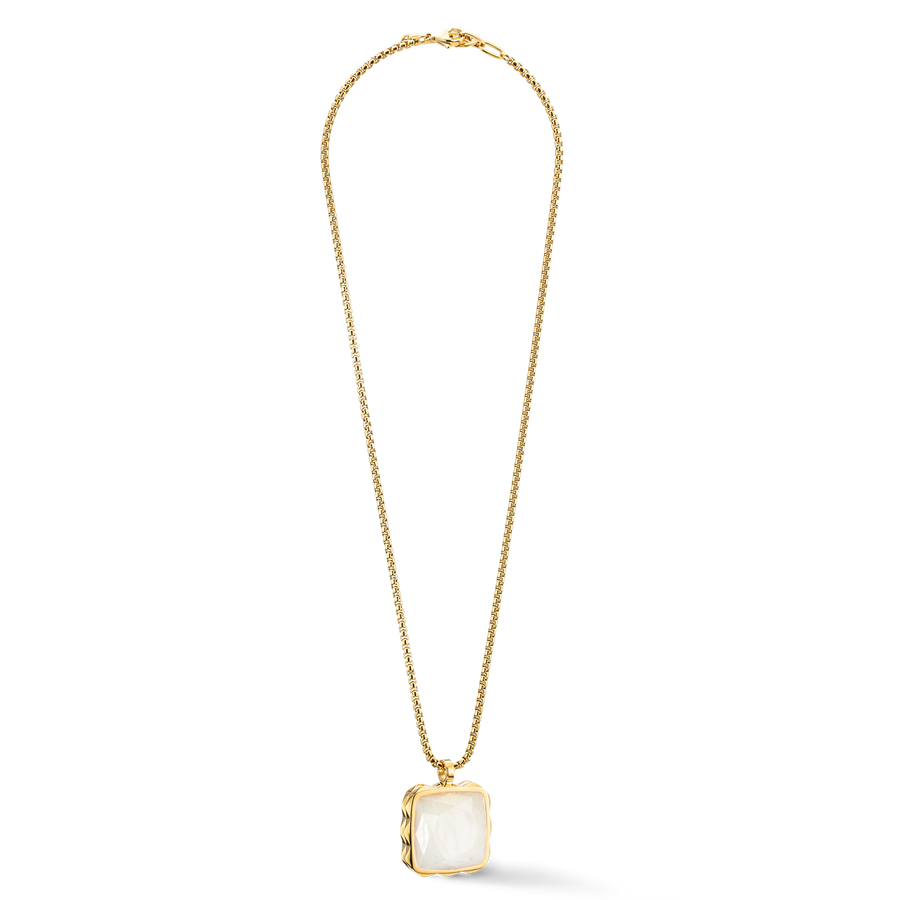 Necklace Amulet Spikes Square Jade gold-white