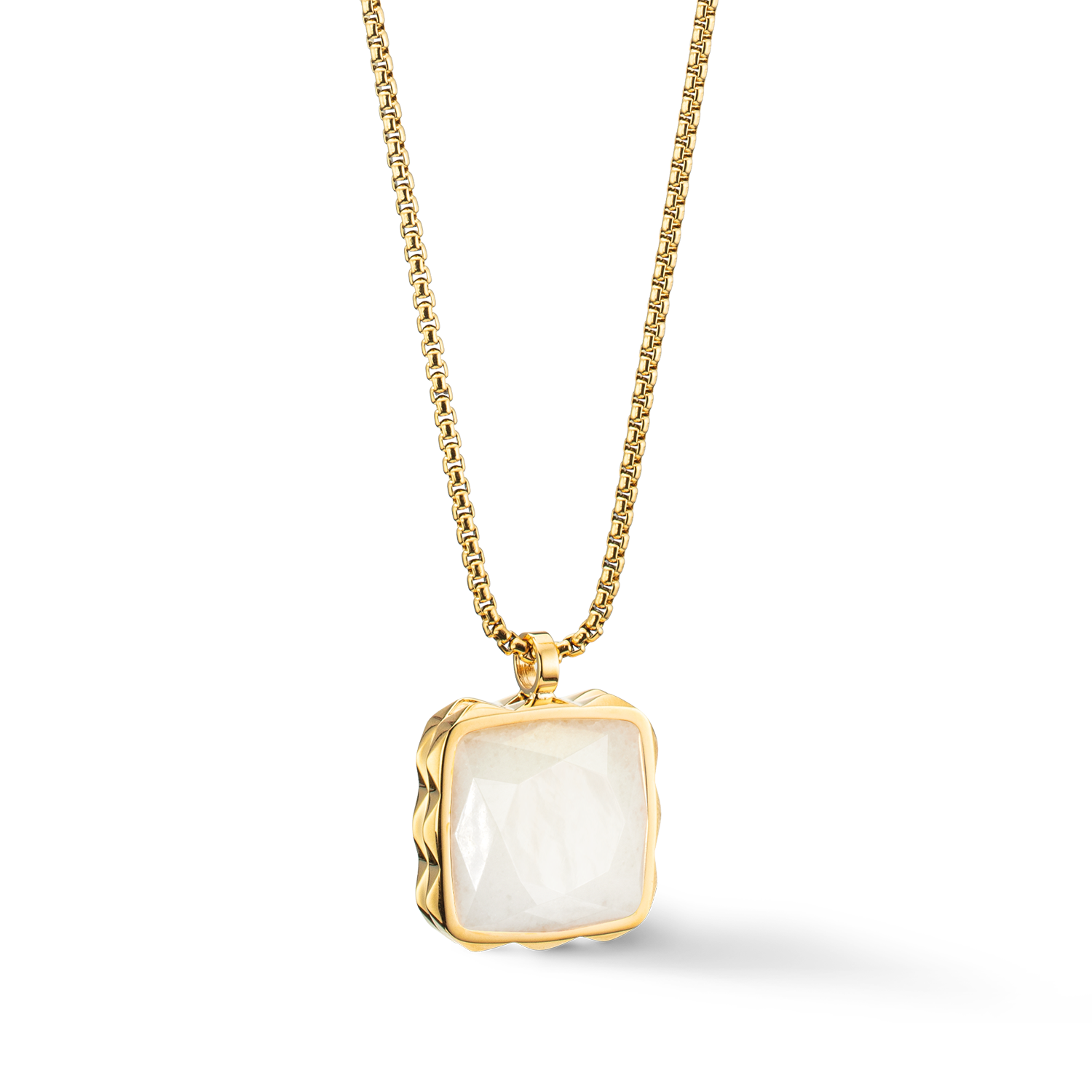 Necklace Amulet Spikes Square Jade gold-white