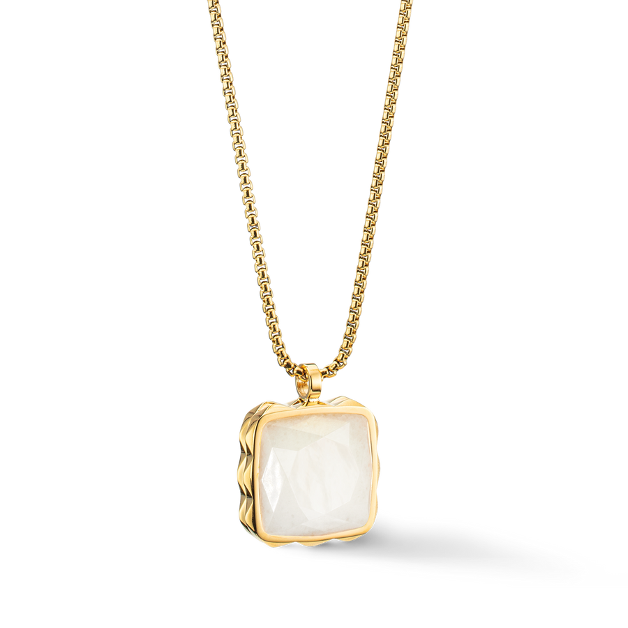 Necklace Amulet Spikes Square Jade gold-white