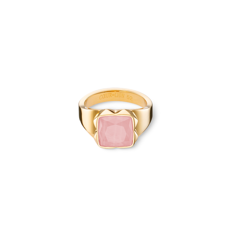 Ring Spikes Square Rose Quartz gold-pink