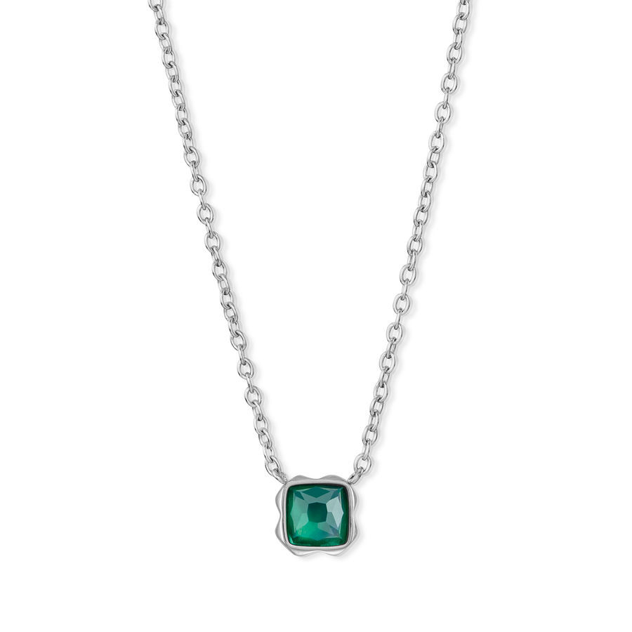 Birthstone May Necklace Green Agate Silver