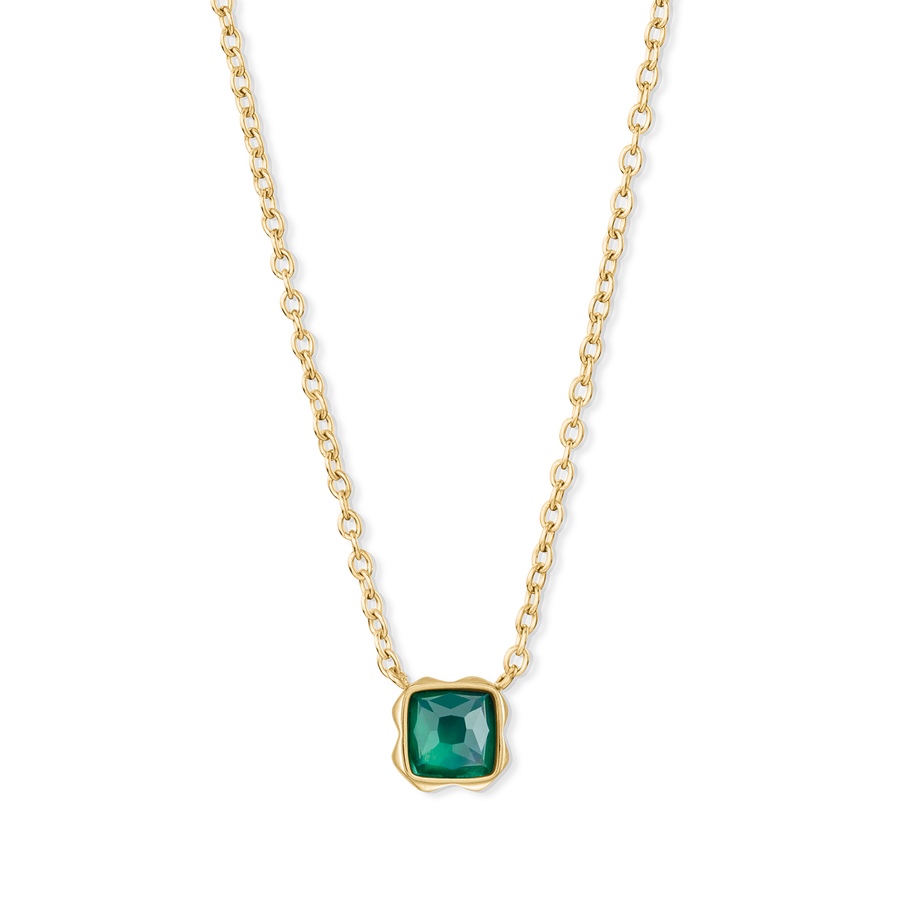 Birthstone May Necklace Green Agate Gold