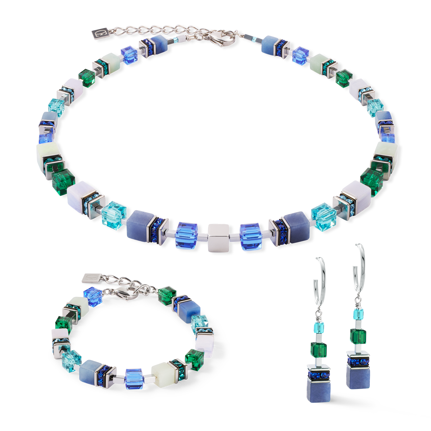 GeoCUBE® Precious Statement necklace silver-ocean