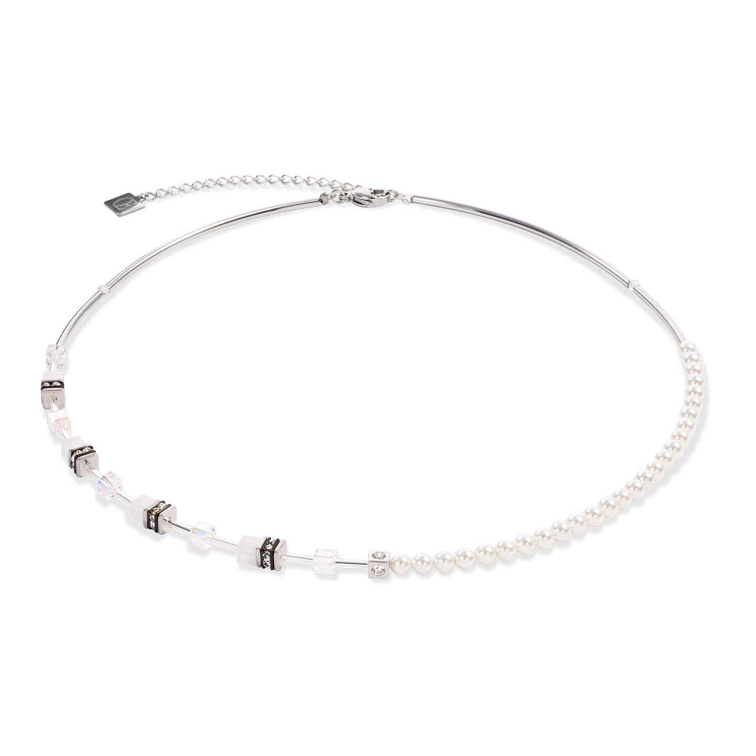 GeoCUBE® Mini Fusion Pearls Necklace silver-white