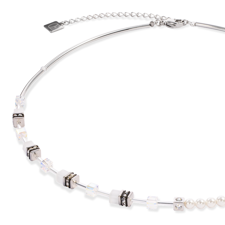 GeoCUBE® Mini Fusion Pearls Necklace silver-white