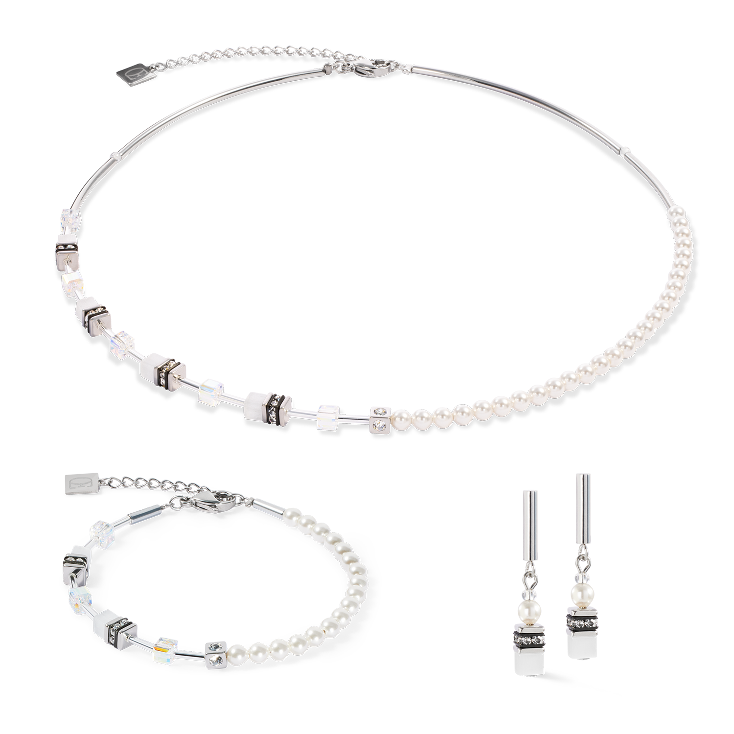 GeoCUBE® Mini Fusion Pearls Necklace silver-white