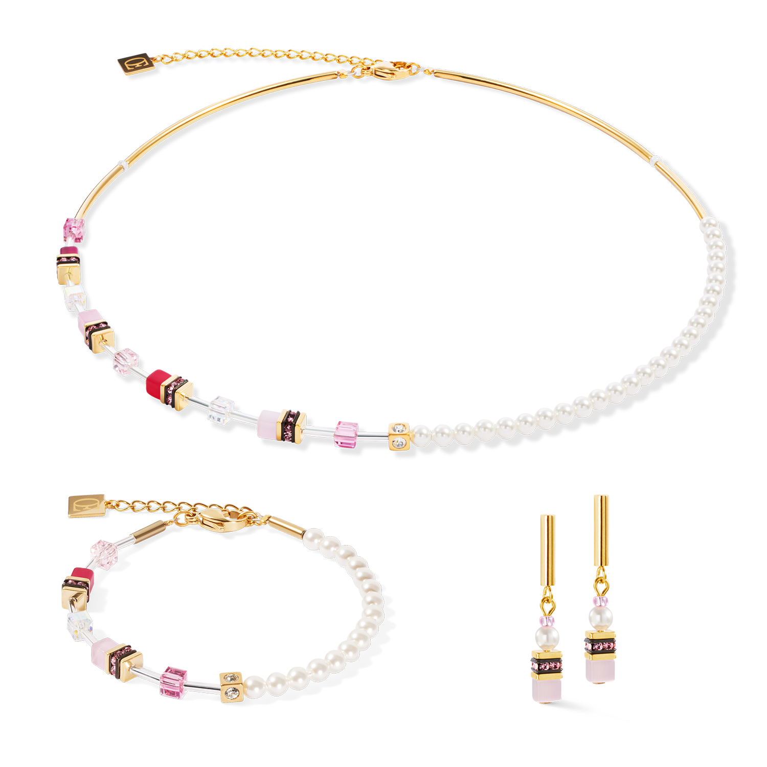 GeoCUBE® Mini Fusion Pearls Necklace gold-rose