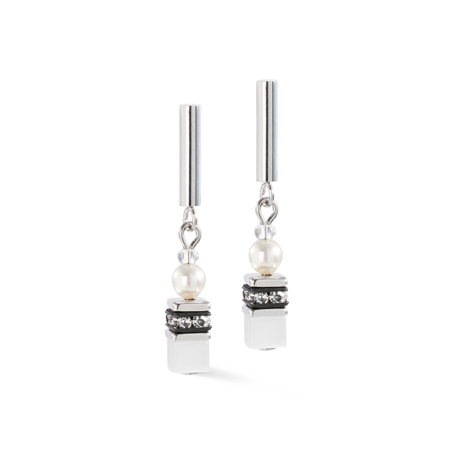 GeoCUBE® Mini Fusion Pearls Earrings silver-white