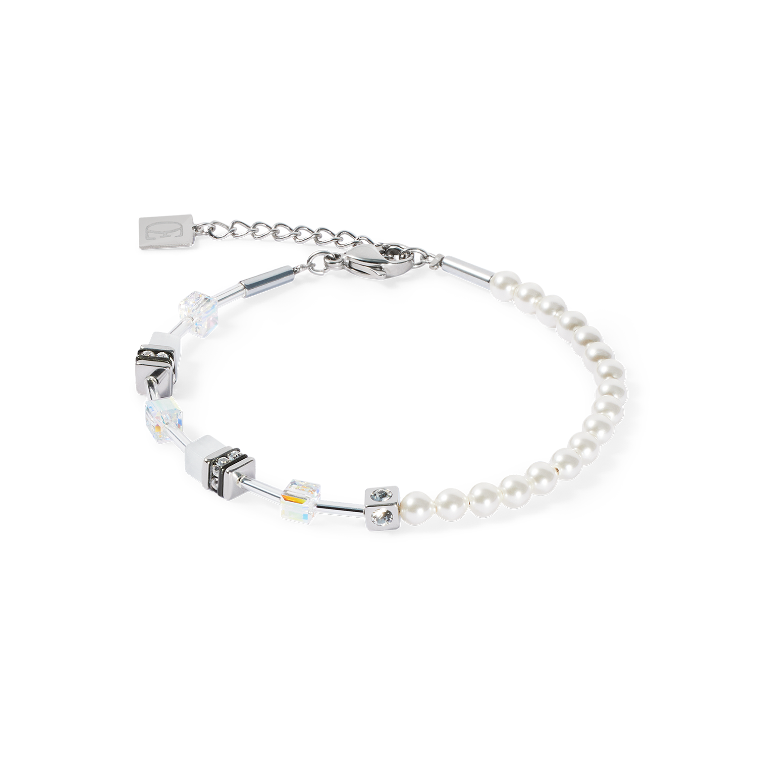 GeoCUBE® Mini Fusion Pearls Bracelet silver-white