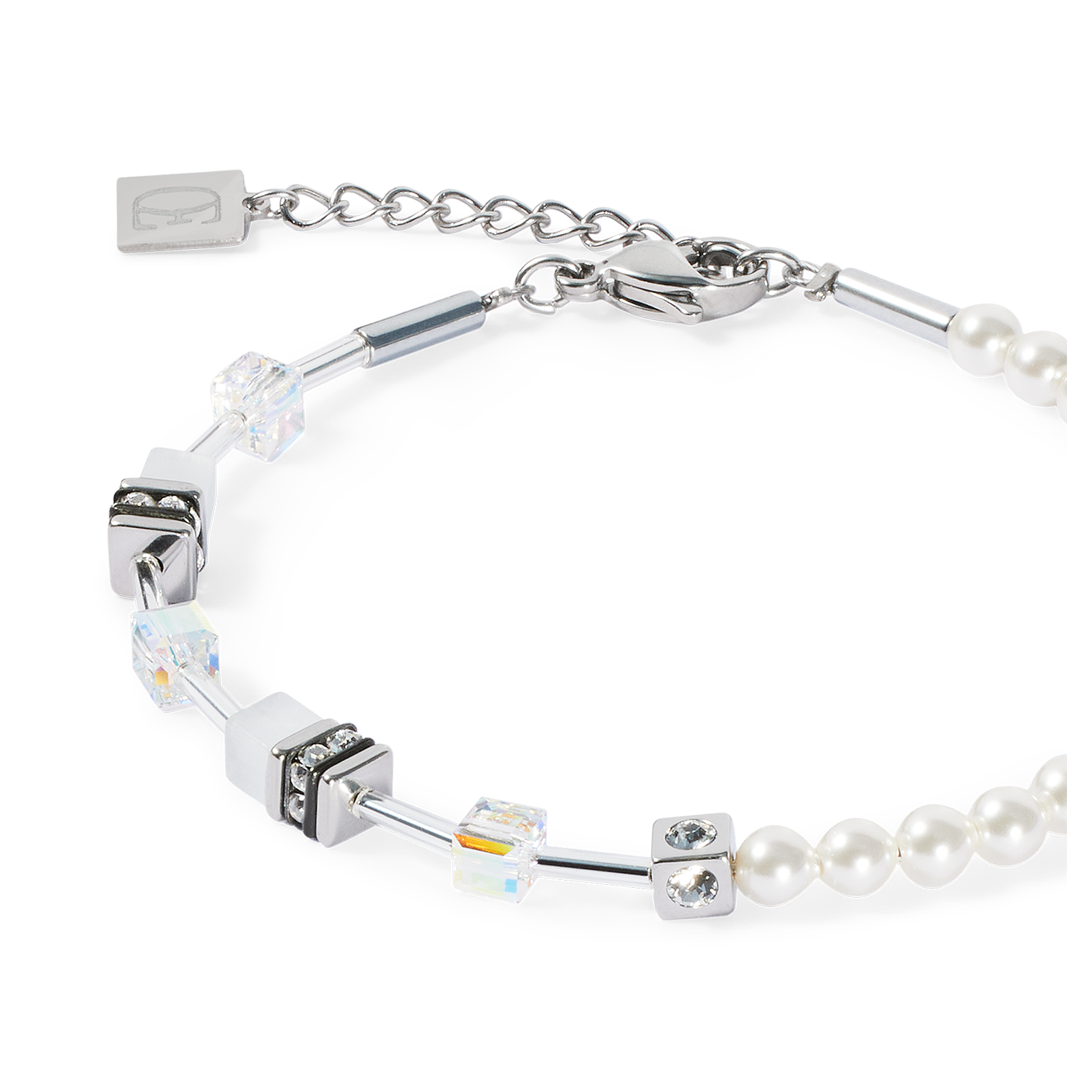 GeoCUBE® Mini Fusion Pearls Bracelet silver-white