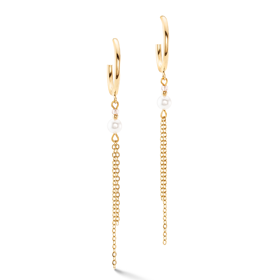 Princess Pearls Chain hoop earrings gold-white