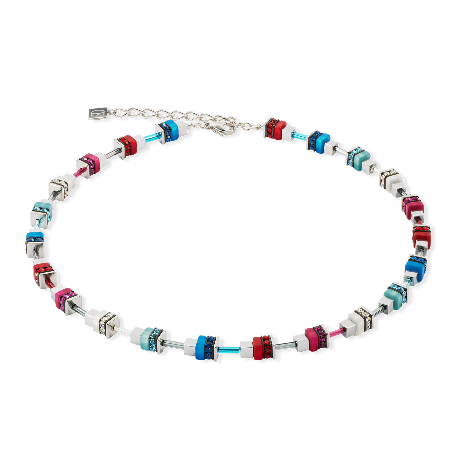 Necklace Modern Future Cube blue-red