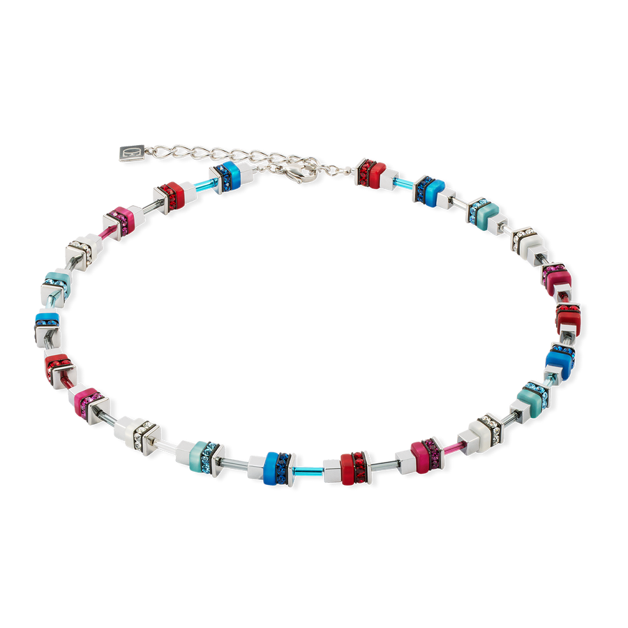 Necklace Modern Future Cube blue-red