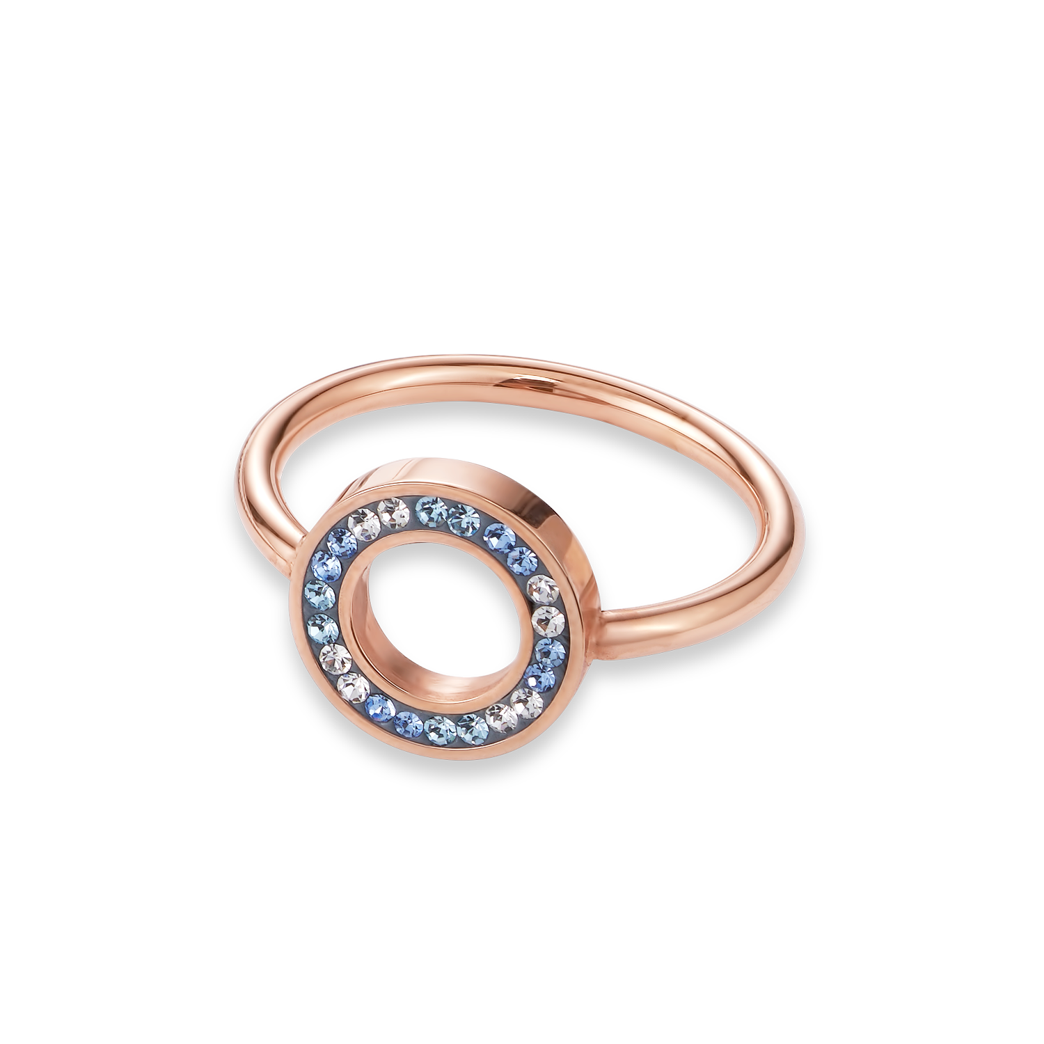 Ring Crystals pavé blue small & stainless steel rose gold