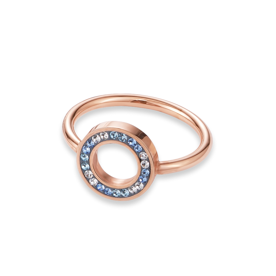 Ring Crystals pavé blue small & stainless steel rose gold