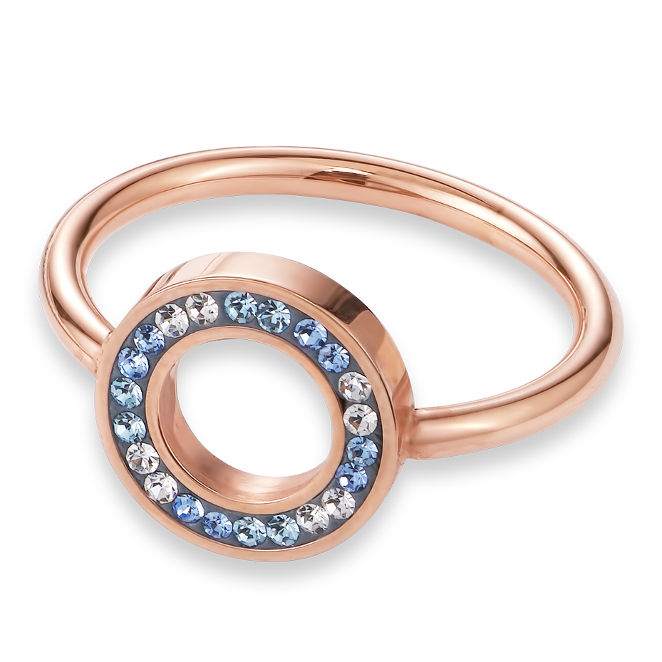 Ring Crystals pavé blue small & stainless steel rose gold