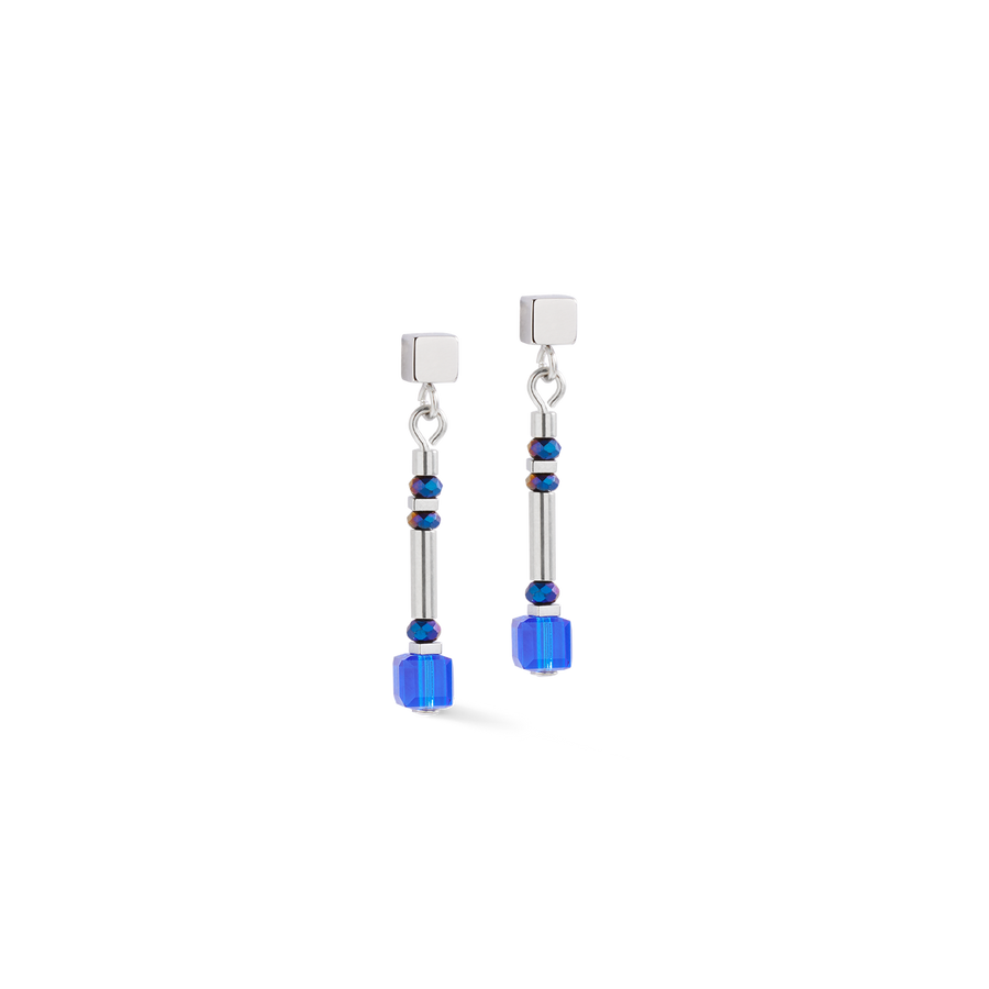 Cube Story Minimalistic Sparkling earrings blue