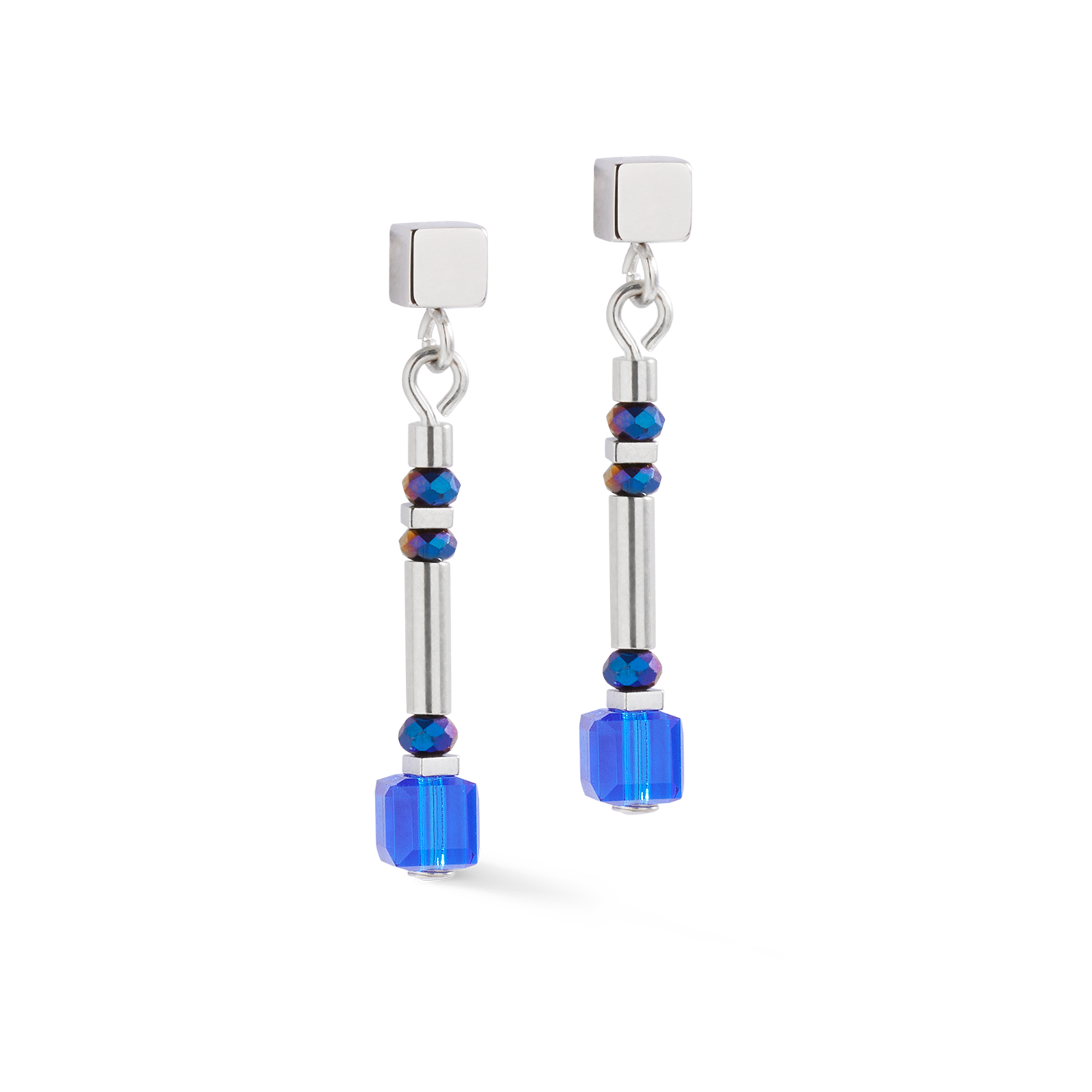 Cube Story Minimalistic Sparkling earrings blue