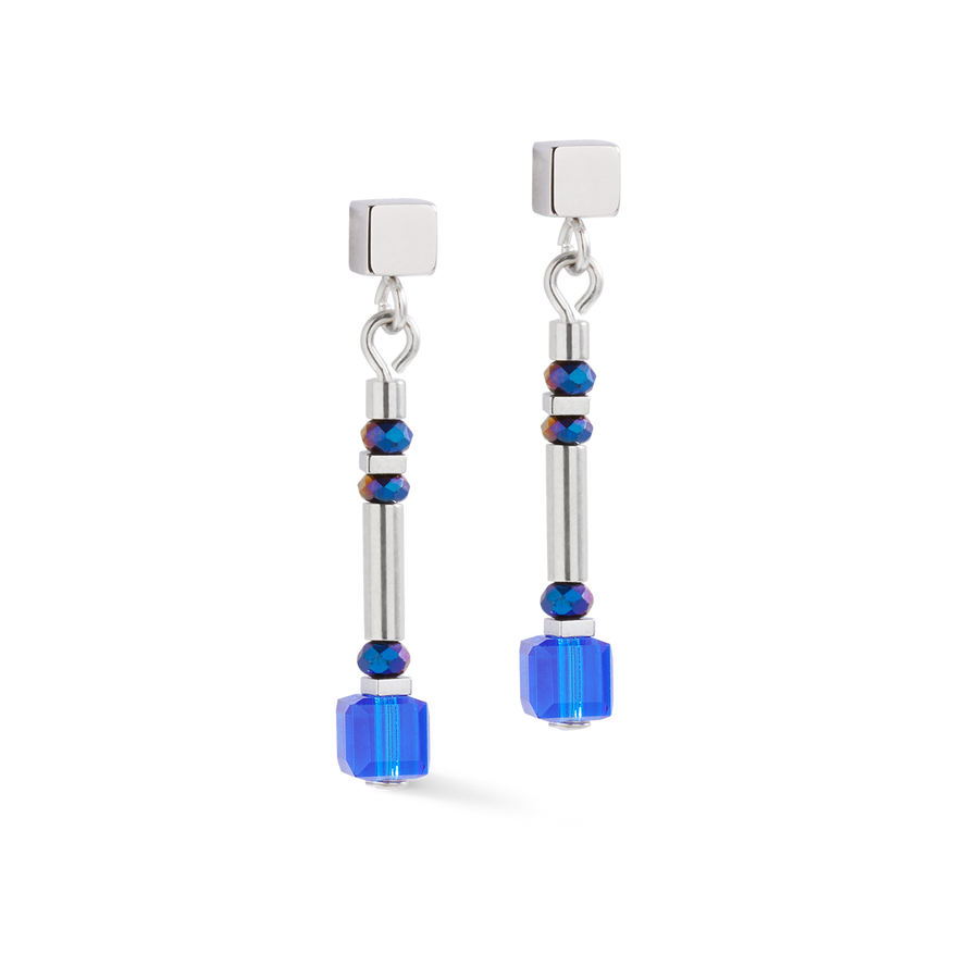 Cube Story Minimalistic Sparkling earrings blue