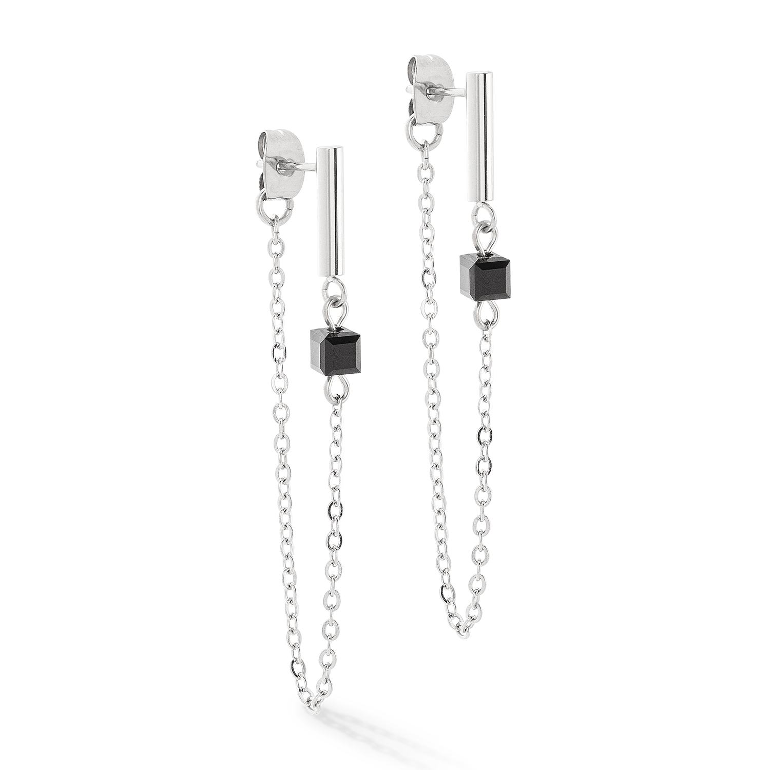 Earrings Mini Cubes & Chain silver-black