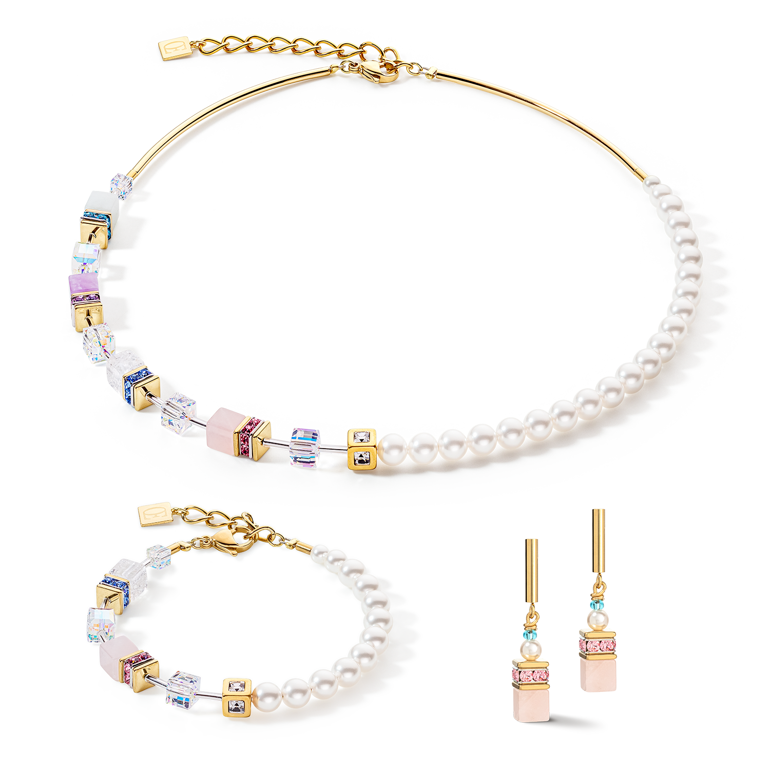 GeoCUBE® Precious Fusion Pearls necklace multicolour pastel