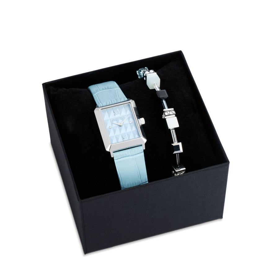 Watch Iconic Spikes Sky Blue Silver & GeoCUBE® Iconic Bracelet Ice Serenity